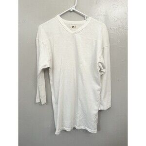 American Giant T-Shirt S White V Neck Women 100% Supima Cotton Long Sleeve USA